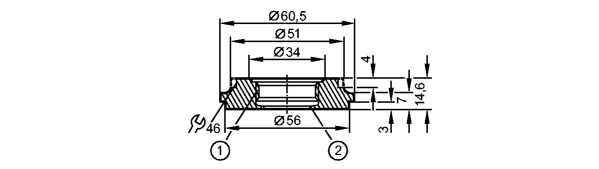 1: Резьба ASEPTOFLEX<br/>2: Кромка уплотнения Aseptoflex