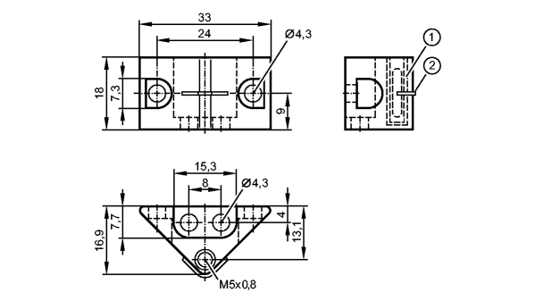 1: RFID-транспондер<br/>2: Метка положения транспондера (середина антенны)