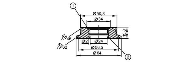 1: Резьба ASEPTOFLEX<br/>2: О-кольцо 24 x 2 FPM 80SH  