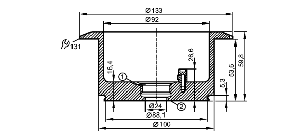 1: Резьба ASEPTOFLEX<br/>2: Уплотнение 