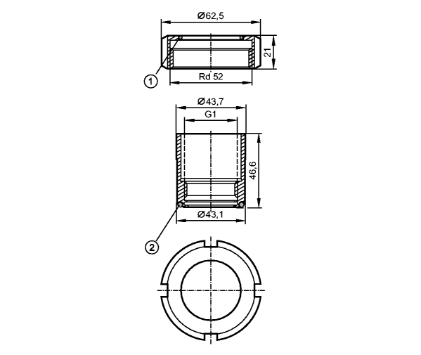 1: O-кольцо 38 x 2 (FKM), сертифицирован FDA<br/>2: O-кольцо, 36 x 3 (EPDM), сертифицирован FDA