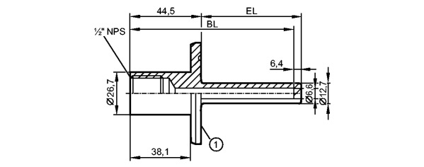 1: 2" clamp (ISO 2852) Made in USA
