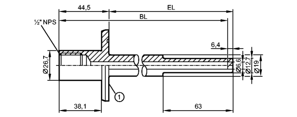 1: 2" clamp (ISO 2852) Made in USA