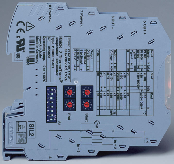 Датчик температуры на DIN-рейке 4 провода термопара 4-20 мА ThermoTrans® P 32100 Knick