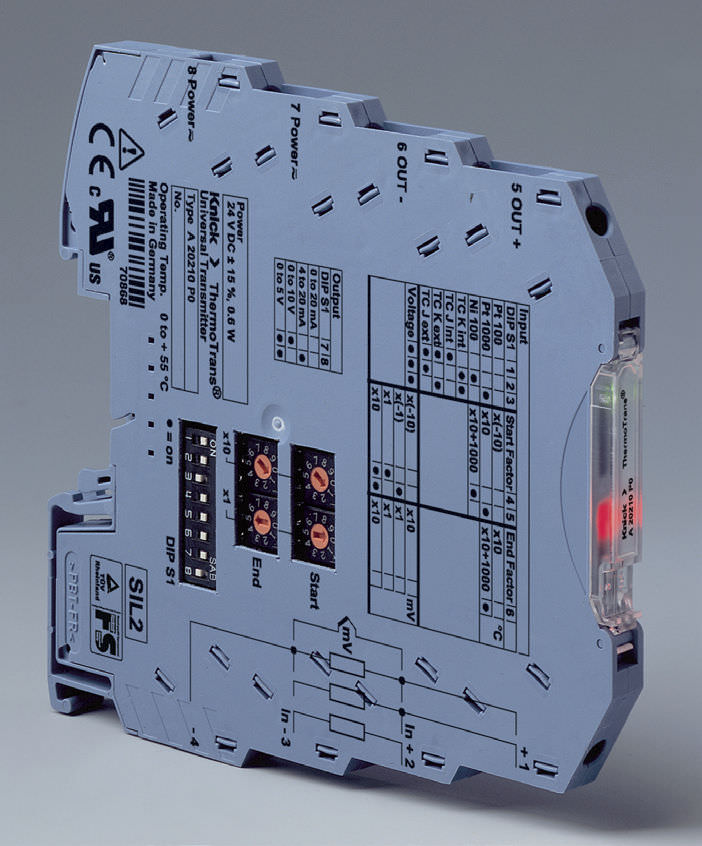 Датчик температуры на DIN-рейке 4 провода Pt1000 Pt100 ThermoTrans® A 20210 Knick