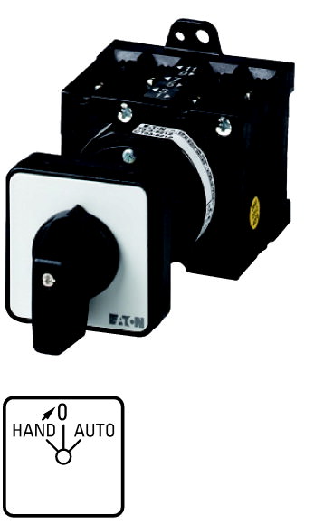 Moeller. Переключатель, контакты: 4, 32 A, Передняя панель: HAND>0-AUTO, 45 °, без фиксации/с фиксацией, Промежуточный монтаж - 014406