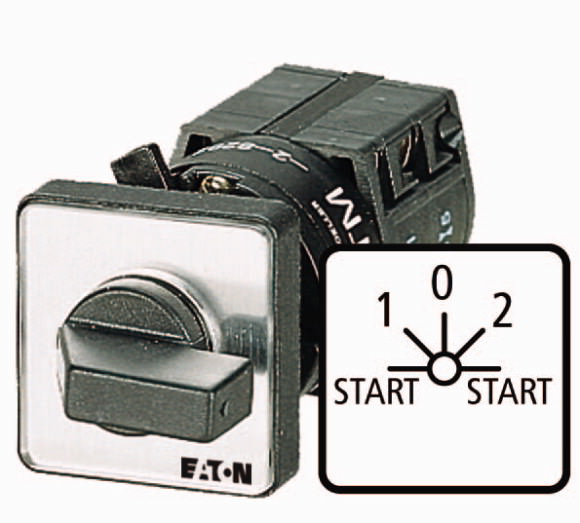 Moeller. Клавишные выключатели, контакты: 4, 10 A, Передняя панель: START>1-0-2<START, 60 °, без фиксации/с фиксацией, Монтаж - 010808