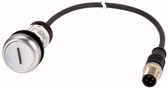 Moeller. Illuminated pushbutton actuator, Classic, flush, momentary, 1 N/O, white, 24 V AC/DC, cable (black) with M8 plug, 4-pin, 0.2 m - 182580