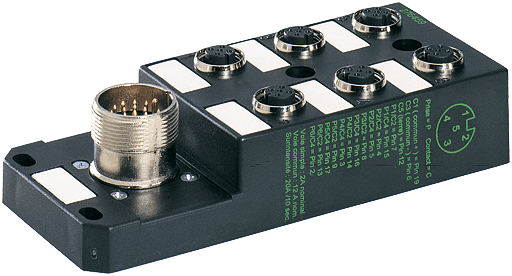 Murrelektronik. M12 DISTRIBUTOR BOX 6-WAY, 5-POLE, W/O LED, CNOMO MVD6-U-XA M23 connector 19-pole - 276459
