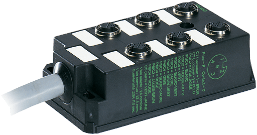 Murrelektronik. M12-DISTRIBUTOR BOX 6-WAY, 5-POLE WITHOUT LED MVC6-UE5.0-XA 5m PVC-CNOMO-cable 12x0,34/3x1 - 276460