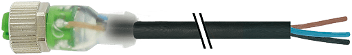 Murrelektronik. M12 female 0° with cable 3LED PUR 4x0.34 bk UL/CSA+robot+drag chain 2m - 7000-12231-6540200