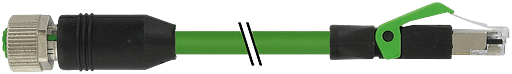 Murrelektronik. M12 female 0° / RJ45 male 0° shielded Ethernet PUR 2x2xAWG22 shielded gn UL/CSA+dragchain 40m - 7000-44621-7964000