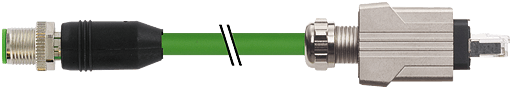 Murrelektronik. M12 male 0° /Push Pull RJ45 0° shielded PUR 1x4xAWG22 shielded gn UL/CSA+robot 10m - 7000-44715-7931000