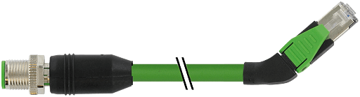 Murrelektronik. M12 male 0° / RJ45, 45° left, shielded, Ethernet PUR 2x2xAWG22 shielded gn UL,CSA+dragchain 45m - 7000-44741-7964500
