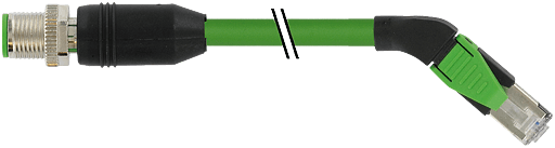 Murrelektronik. M12 male 0° / RJ45 45° right shielded Ethernet PUR 2x2xAWG22 shielded gn UL/CSA+dragchain 10m - 7000-44751-7961000