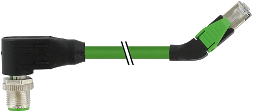 Murrelektronik. M12 male 90° / RJ45, 45° left, shielded, Ethernet PUR 2x2xAWG22 shielded gn UL/CSA+dragchain 0,6m - 7000-44791-7960060
