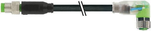 Murrelektronik. M8 male 0° / M8 female 90° LED PUR 4x0,25 bk UL,CSA+drag chain 5m - 7000-88051-6310500