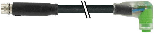 Murrelektronik. M8 male 0° / M8 female 90° snap-in LED PUR 3x0.25 bk UL/CSA+drag chain 0,3m - 7000-88161-6300030