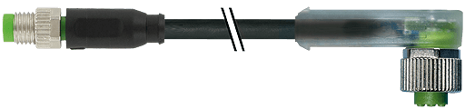 Murrelektronik. M8 male 0° / M12 female 90° LED PUR 3x0.25 bk UL/CSA+robot+drag chain 3m - 7000-88281-6500300
