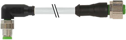 Murrelektronik. M8 MALE 90° / M12 FEMALE 0° PUR 4x0.25 GRAY, 0.3m - 7000-88311-2210030