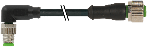 Murrelektronik. M8 MALE 90° / M12 FEMALE 0° PUR 4x0.25 black 2m - 7000-88311-6210200