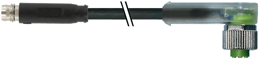 Murrelektronik. M8MALE 0° SNAP-IN / M12FEM. 90° SCREW-IN LED PUR 3x0.25 black 0.3m - 7000-88401-6200030