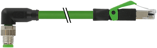 Murrelektronik. M8 male 90° / RJ45 male 0° shielded EC PUR 1x4xAWG26 shielded gn UL/CSA+drag chain 30m - 7000-89781-7913000