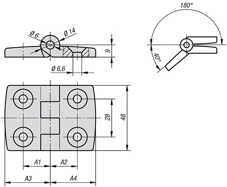 Шарнир 180° из алюминия 27872 NORELEM