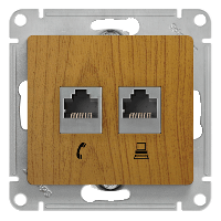 Schneider Electric. Glossa - компьютерная/телефоннная розетка - RJ11 + RJ45 cat.5e UTP - дерево - GSL000585