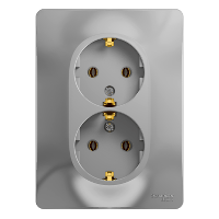 Schneider Electric. Glossa - двойная розетка - бок.вых.заземл - 2P + E - 16 A - алюминий - GSL000324