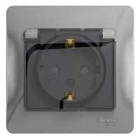 Schneider Electric. Glossa - одна розетка - бок.вых.заземл - 2P + E - 16 A - IP44 - алюминий - GSL000348