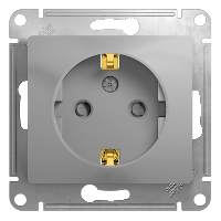 Schneider Electric. Glossa - одна розетка - бок.вых.заземл - 2P+E со шторками - 16A - alu - GSL000345