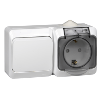 Schneider Electric. ЭТЮД IР44 О/У БЛОК: РОЗ. з/к со шт. 16А 250B, ПЕРЕК.1-клав.10А, БЕЛЫЙ, Россия - Этюд - BPA16-246B