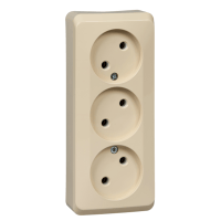 Schneider Electric. ЭТЮД O/У тройная РОЗЕТКА без заземления без шторок 16А 250B, КРЕМОВЫЙ, Россия - Этюд - PA16-009K