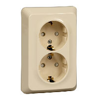 Schneider Electric. ЭТЮД С/У двойная РОЗЕТКА с заземлением со штороками 16А 250B, КРЕМОВЫЙ, Россия - Этюд - PC16-108K