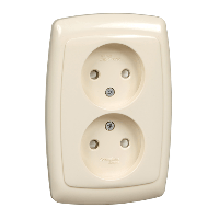 Schneider Electric. РОНДО С/У РОЗЕТКА двойная без заземления со штороками 16А,250В, СЛ.КОСТЬ. Россия - Рондо - RS16-225-SI