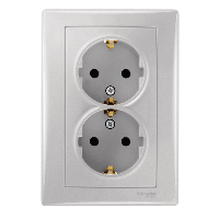 Schneider Electric. Розетка двойная с з/к без шт., алюм - Sedna - SDN3000660