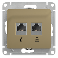 Schneider Electric. Glossa - компьютерная/телефоннная розетка - RJ11 + RJ45 cat.5e UTP - титан - GSL000485