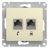 Schneider Electric. Glossa - компьютерная/телефоннная розетка - RJ11 + RJ45 cat.5e UTP - бежевый - GSL000285