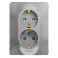 Schneider Electric. Glossa - двойная розетка - бок.вых.заземл - 2P+E со шторками - 16A - alu - GSL000326