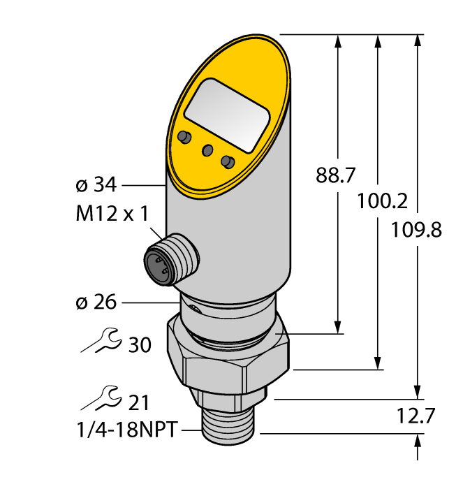 Turck. Датчик давления (вращаем.)с токовым и транзисторным pnp/npn дискретным выходом выход 2 настраивается как дискретный - PS01VR-503-LI2UPN8X-H1141 - 6832280
